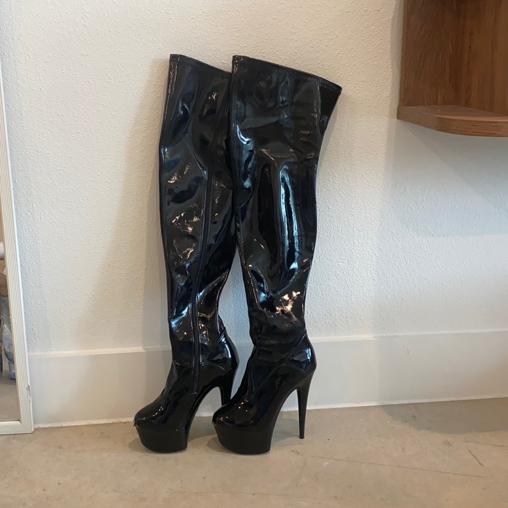 Ellie Platform Leather Thigh High Boot Heels